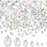 FINGERINSPIRE 94 Pcs Pointed Back Rhinestone 6 Sizes Glass Rhinestones Gems Clear Teardrop Crystal Beads Jewels Embelishments with Silver Plated Back Faceted Bead for Craft Decor Jewelry Making