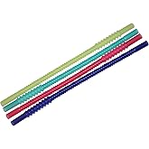 Tupperware (4) Reusable Accordion Whistle Straws Blue Red Green Teal