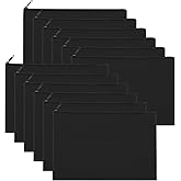 Sinzip 12 Pieces Black Cotton Canvas Makeup Bag, Multipurpose Cosmetic Bag with Zipper Travel Toiletry Pouch, Blank DIY Craft Bag (Black, M)