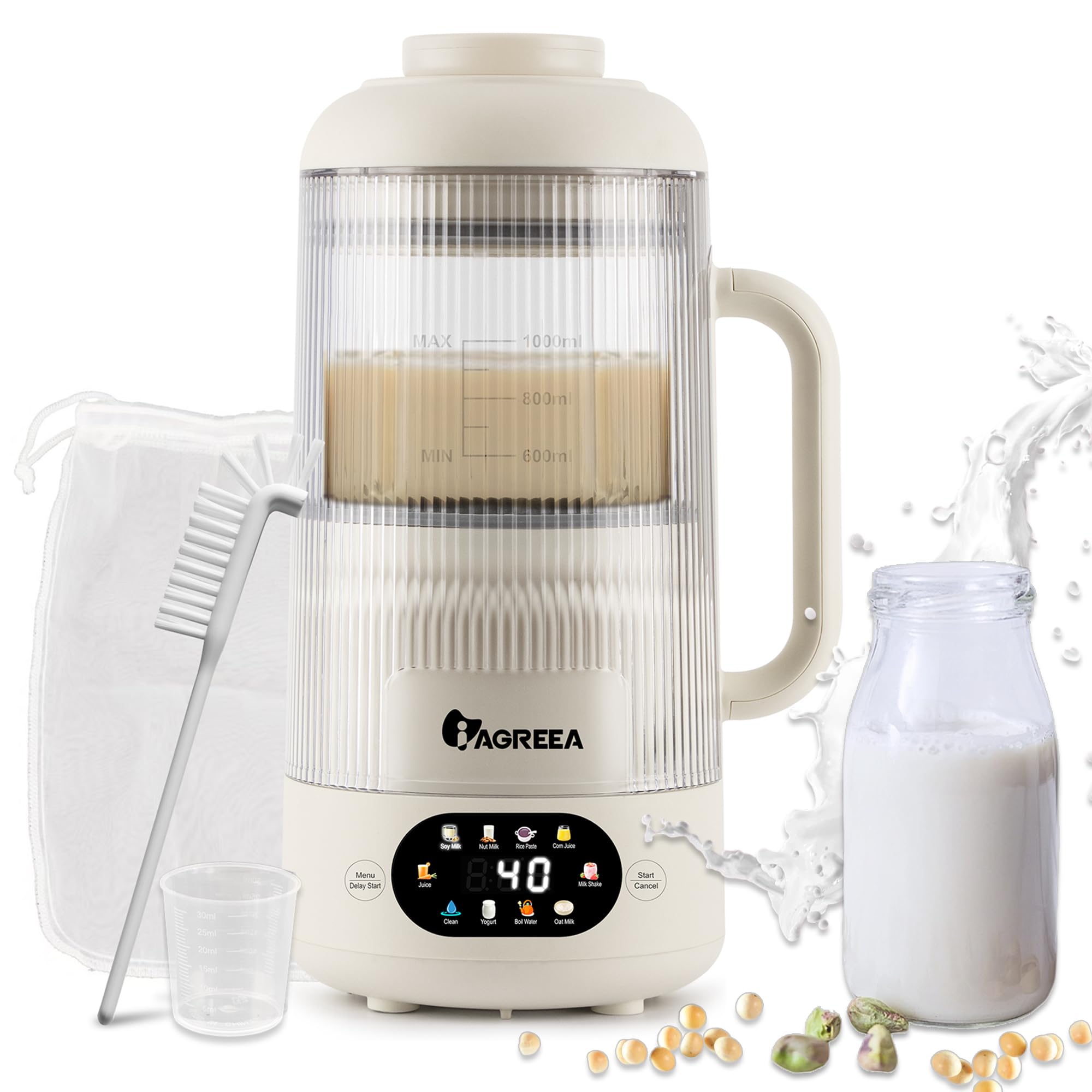 Photo 1 of IAGREEA 35oz Noise Reducing Nut Milk Maker Machine, 10 in 1 Automatic Soy Milk Maker with 8 Blades, Homemade Oat, Juice, Yogurt, Milk Shake, 12H Delay, 6H Keep Warm, BPA-Free, Self-Cleaning