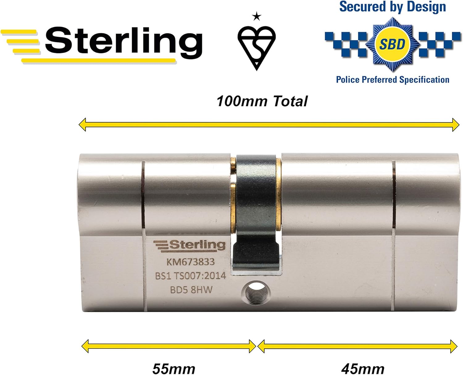 Sterling 45mm x 55mm (100mm Total) TS007 BS1 1 Star Police Approved Secured by Design Euro Door Cylinder, Satin Nickel - Image 5