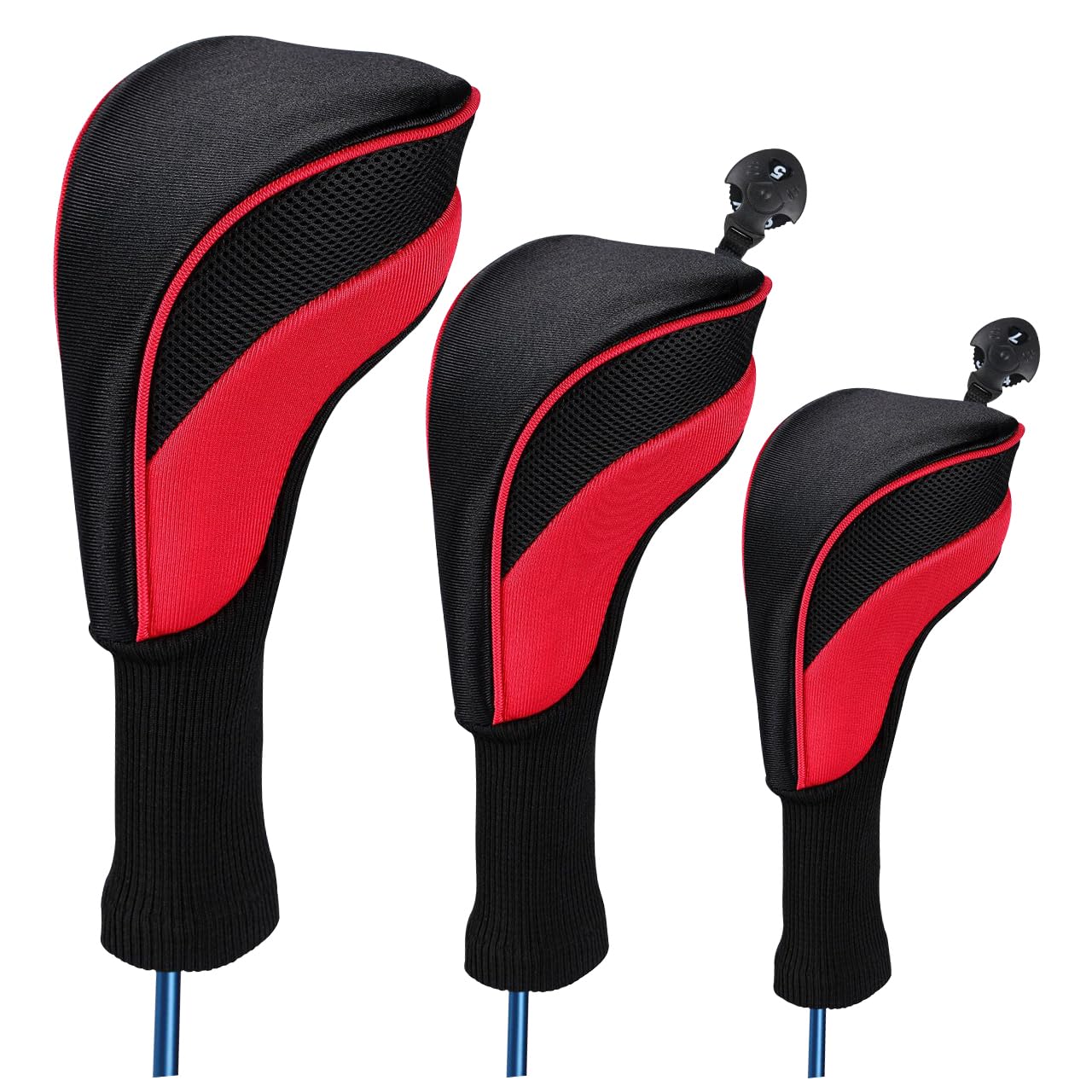 【3点セット】ヘットカバー ヘッドカバー ゴルフカバー ドライバー フェアウェイウッド ユーティリティー 用3点セット 各種 (BLACK×RED)商品画像