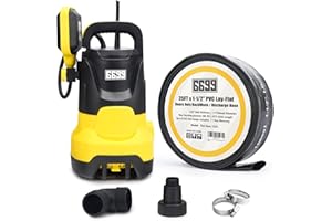 6699 1/4 HP Portable Sump Pump with 25FT Backwash Hose 1-1/2” Easy Installation for Draining Clean/Dirty Water from Pool Pond Flooded Basement SUB 2000 Kit