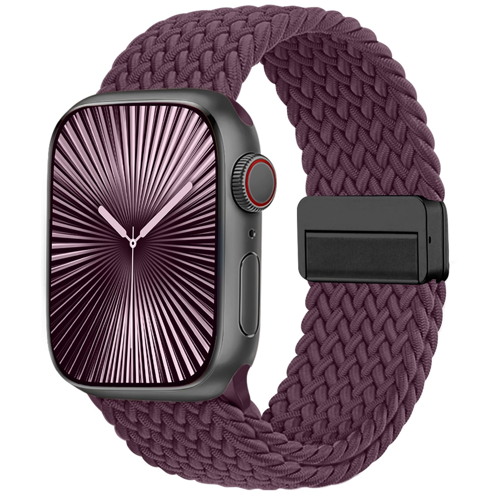 Zedoli Magnetic Braided Solo Loop Compatible with Apple Watch Bands 42mm 44mm 45mm 46mm 49mm Men Women, Stretchy Nylon Elastic Sport Strap for iWatch Series 11 10 9 8 7 6 5 4 3 2 1 SE Ultra, Cherry