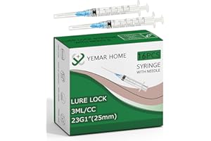 YEMAR HOME 3ml Syringe with Needle 23gx1，23 Gauge 1 Needle and Syringe, （16 Pack） for Scientific Labs