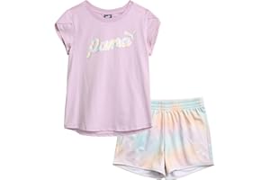 PUMA Girls' Active Shorts Set - 2 Piece Performance T-Shirt and Gym Shorts or Bike Shorts - Athletic Outfit for Girls (S-L)