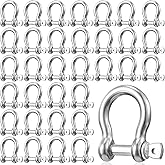 50 Pack 1/4 Inch 304 Stainless Steel D Ring Shackles M6 Screw Bow Shackle Clevis Heavy Duty with Screw Pin for Chain Anchor Outdoor Towing Trailer Industrial Off Road Vehicle Recovery Construction