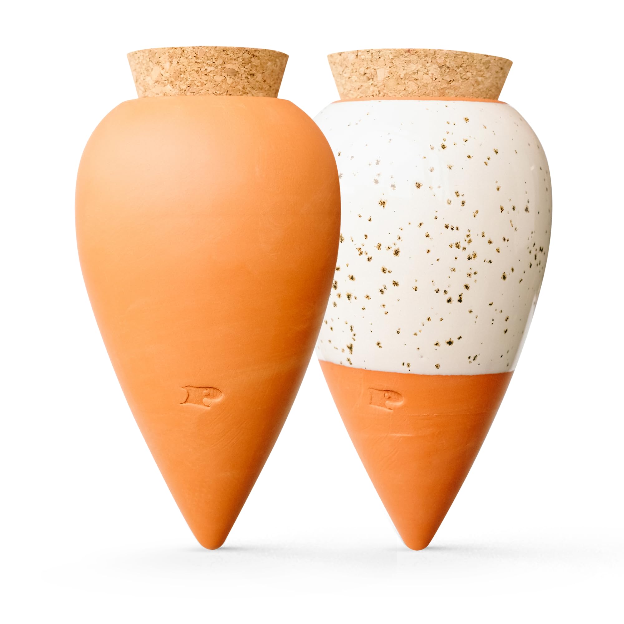 Pepin | 2 x Ollas Terracotta for Planting | Automatic and Ecological Watering for Indoor and Outdoor Plants | Autonomy of Approximately 1 Week | OYA Terracotta + Grained White 25cl