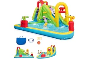 BOUNTECH Inflatable Water Slide, Mega Waterslide Park for Kids Backyard Family Fun with Splash Pool, Water Basin, Climbing, Blow up Water Slides Inflatables for Kids and Adults Outdoor Party Gifts