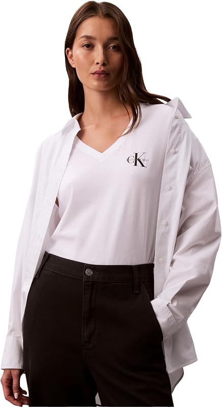 Damen 2er Pack T-Shirts Kurzarm Logo Tee mit V-Ausschnitt, Mehrfarbig (Adrenaline Rush/Brilliant White), S