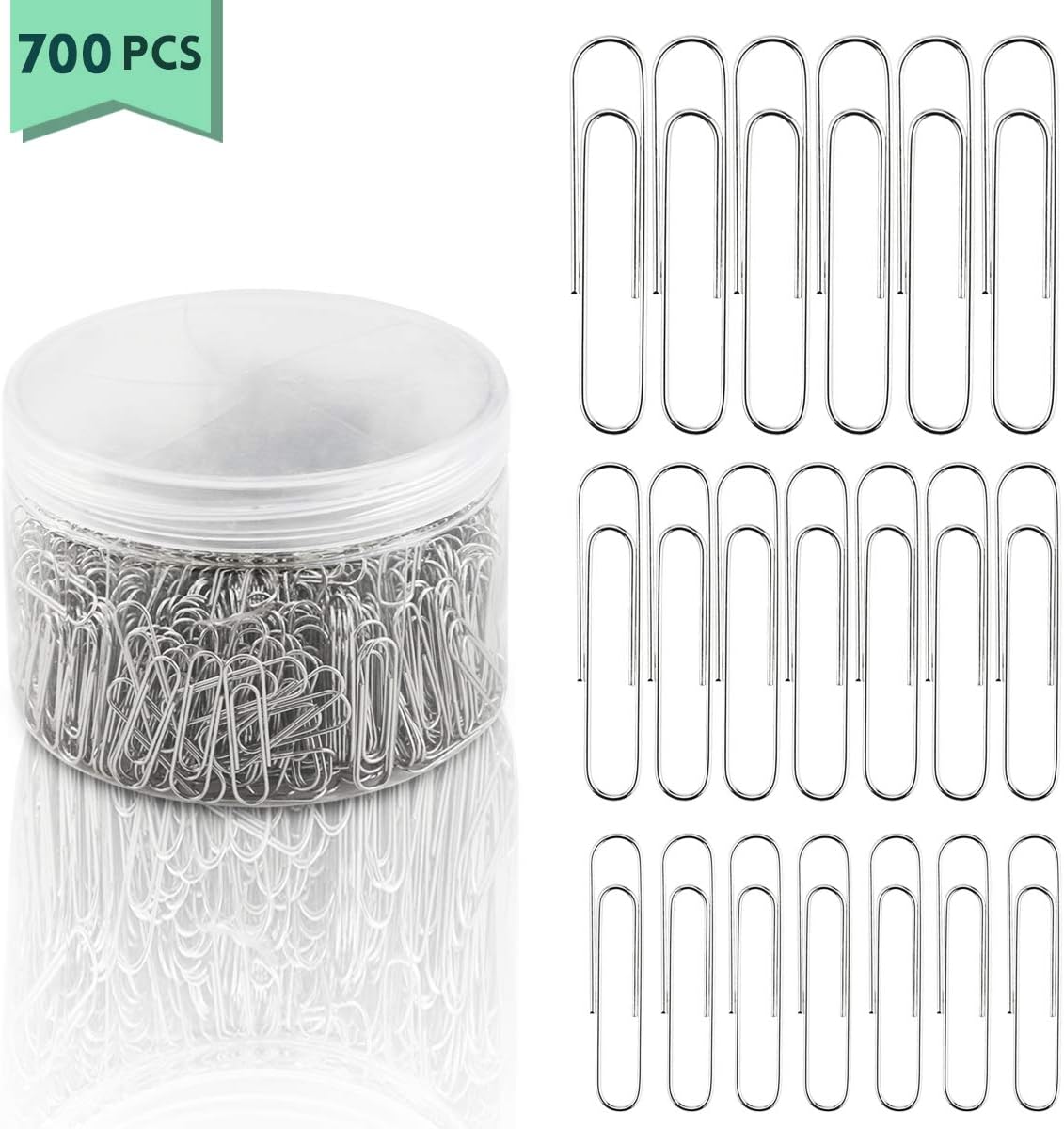 Neworkg 700 Pcs Silver Paper Clips, Medium and Large Size Paperclips with Box for Office, School and Home Supplies (28 mm,33mm,50 mm)