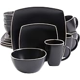 Gibson Home Soho Lounge Dinnerware Set, Service for 4 (16pcs), Matte Black | Service for 4, Dinner and Dessert Plates, Bowls and 12 Oz Mugs, Thick Natural Clay Build, for Everyday Use