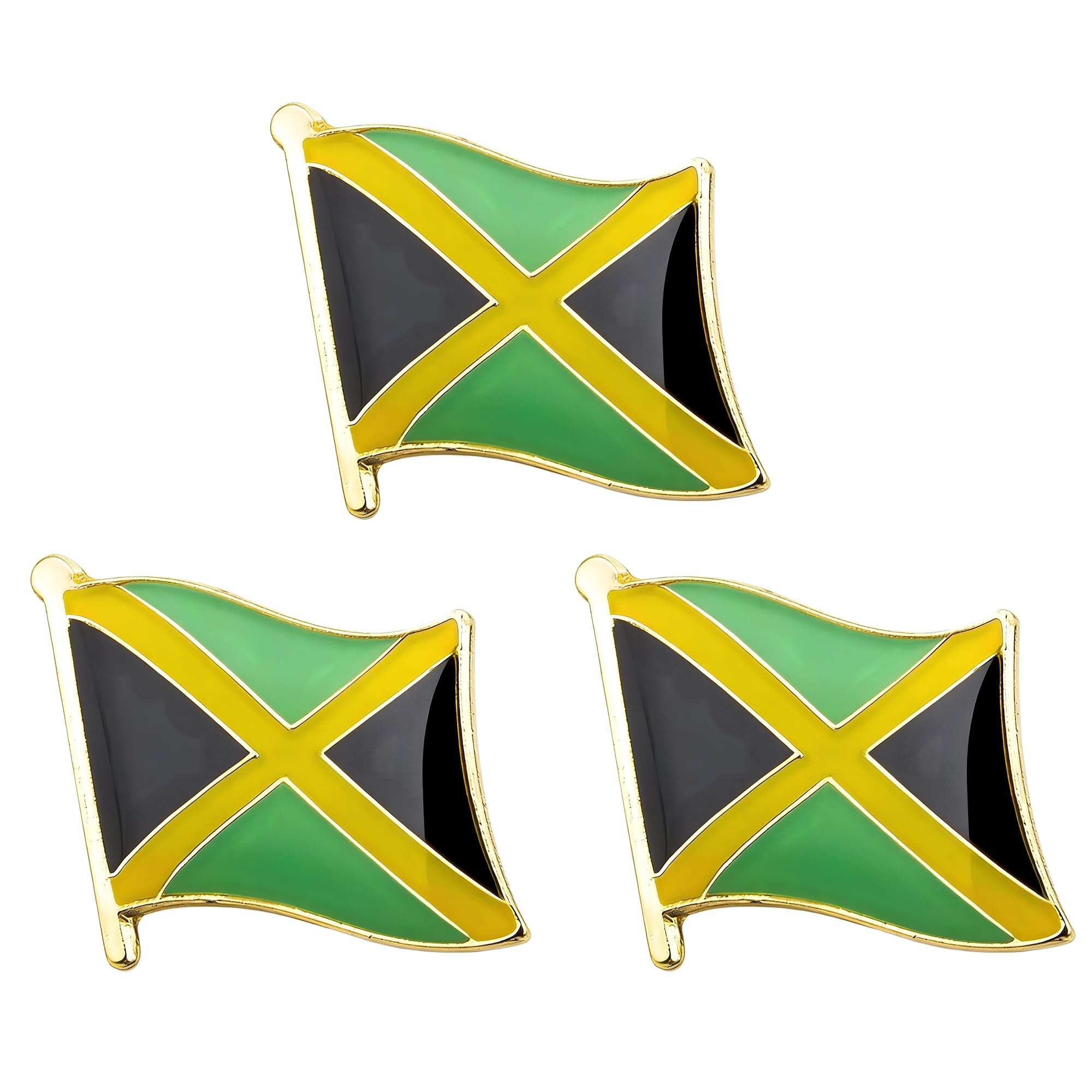 3 x Jamaica Flag Lapel Pins – Jamaican National Enamel Badge Set – Caribbean Country Flag Accessories – Size: 1.6cm x 1.9cm