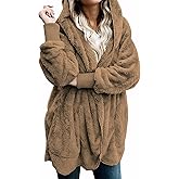Zilcremo Women Hooded Cardigan Fuzzy Jacket Winter Open Front Fleece Coat Outwear with Pockets