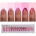 BTArtboxnails XCOATTIPS Pink French Tip Press On Nails - Extra Short Almond Press On Nails, Soft Gel Nail Tips, Soak Off Brown Acrylic Fake Nail Extension in 16 Sizes