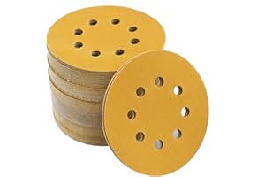Aiyard 5-Inch 8-Hole Hook and Loop Sanding Discs 220-Grit Random Orbit Sandpaper, 100-Pack