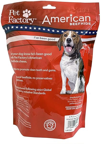 PET FACTORY AMERICAN BEEFHIDE 3-4″ DONUTS DOG CHEW TREATS – NATURAL FLAVOR, 8 COUNT/1 PACK