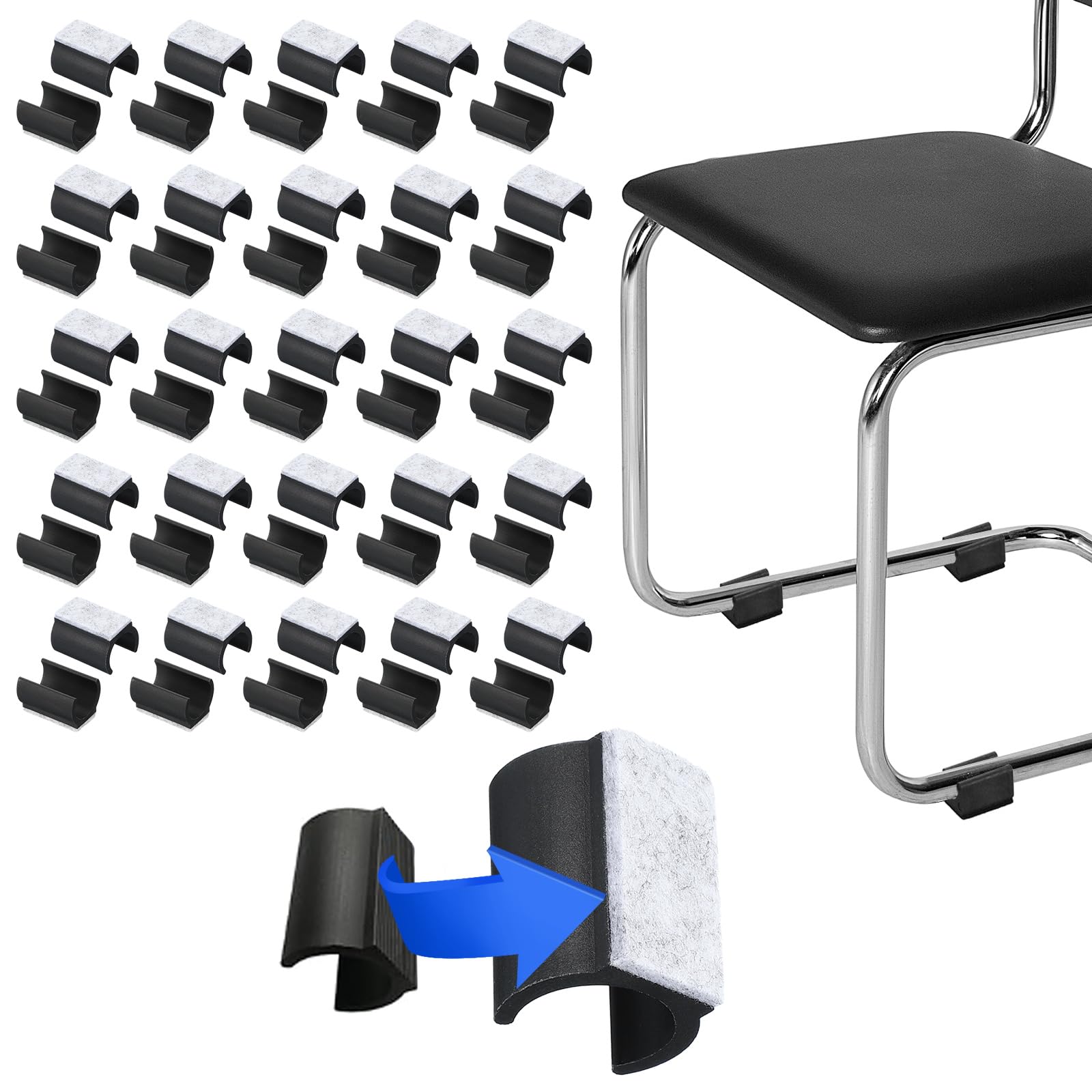 PATIKIL Rectangle U Shaped Chair Leg Tips Caps with Felt Pads, 50 Pack Slide Smoothly Furniture Feet Floor No Scratches No Noise Protectors Protect Hardwood Floors Fit Dia 25 mm Leg, Gray
