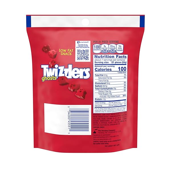 TWIZZLERS GHOSTS CHERRY FLAVORED CHEWY, HALLOWEEN CANDY BAG, 7.1 OZ