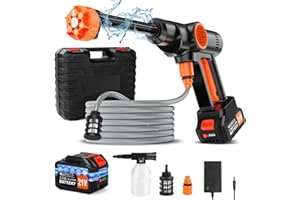 LEMOLIFYS Pressure Washer Battery Powered 3000mAh, Portable Cordless Power Washer 652PSI, Handheld Car Pressure Washer with 6-in-1 Nozzle,17FT Drain Hose, Power Cleaner for Patio Floor Fence Deck Indoor Black