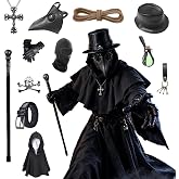 yuweibrbr Adult Plague Doctor Costume Set - Complete Halloween Costume With Realistic Plague Doctor Mask, Full-length Cloak, and Scepter - Perfect for Halloween Parties, Role-playing(13 piece set)
