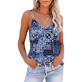 SAUKOLE Summer Tank Tops for Women V Neck Womens Fashion Sleeveless Top Loose Fit Casual Stripe Shirts Blouse