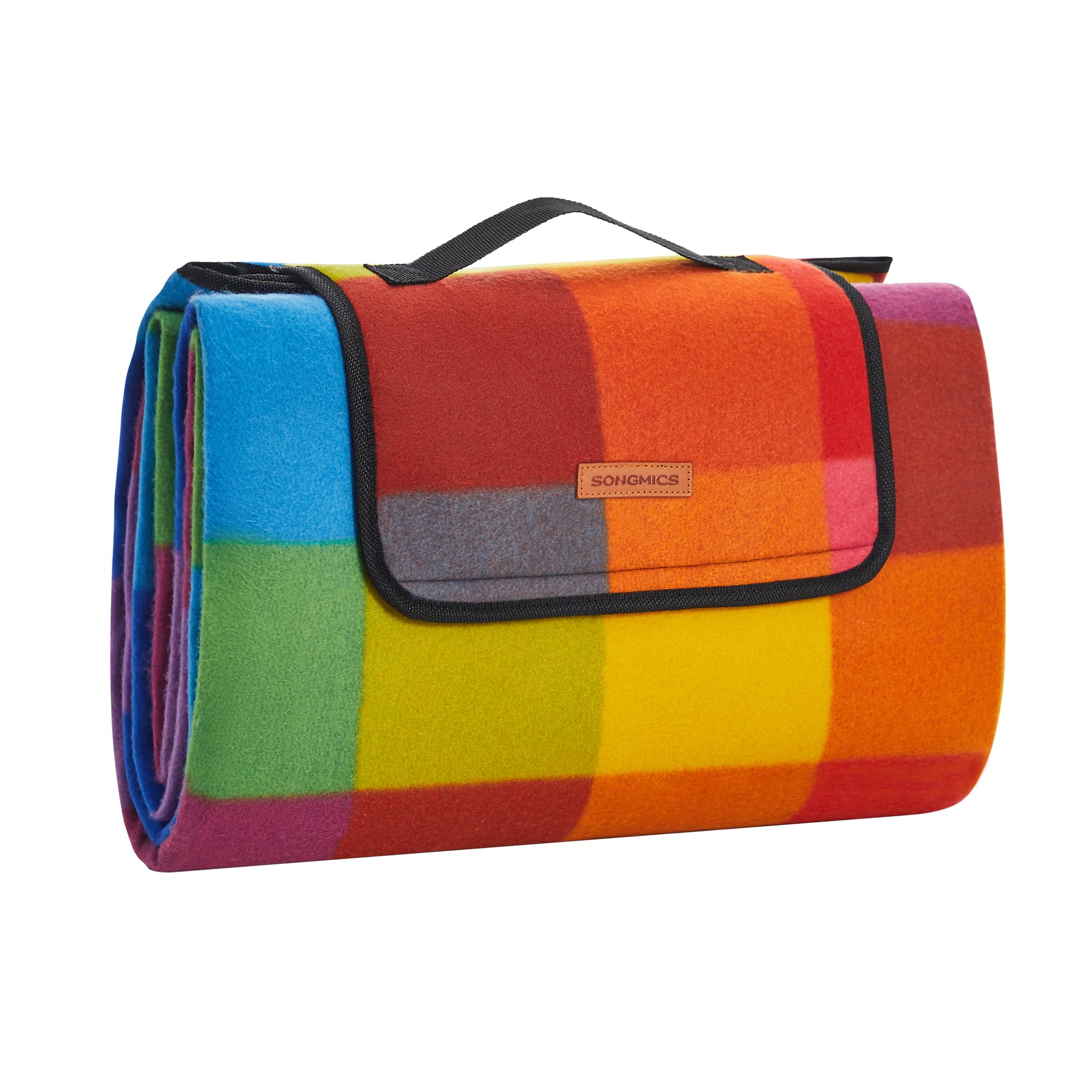 SONGMICS Unisex SONGMICS GCM61C Fleece Picnic Blanket 195 x 150 cm Waterproof, Bunte Karomuster, UK