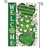 AVOIN colorlife St Patricks Day Garden Flag 12x18 Inch Double Sided Outside, Shamrocks Clovers Hearts Welcome Yard Outdoor Decoration