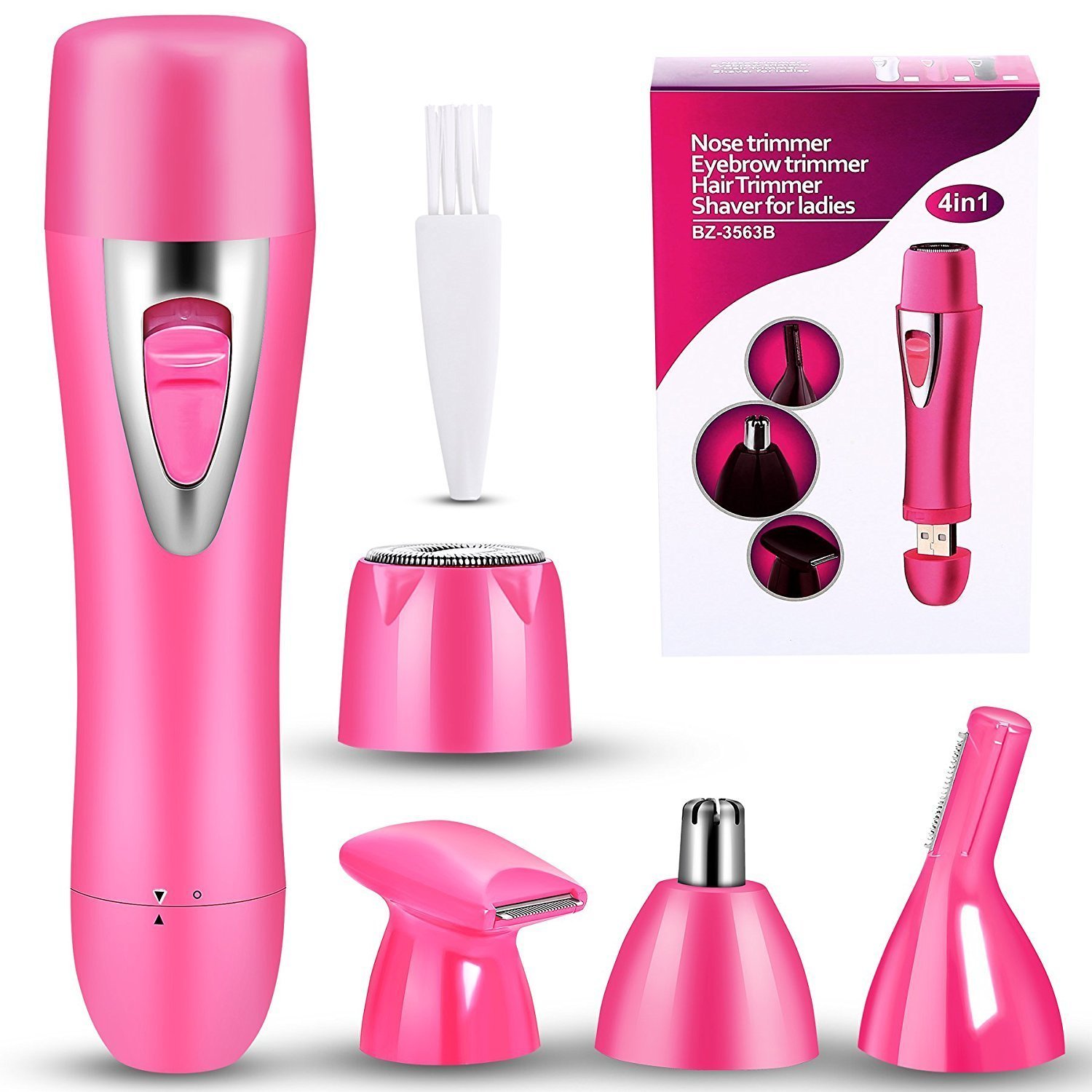 Hair Removal for Women, 4 in 1 USB Rechargeable Nose Hair Trimmer,Eyebrow Trimmer Hair Trimmer Shaver For Ladies,Wishesport Ear Hair Trimmer,Beard Trimmer,Sideburns Trimmer,Eyebrow Trimmer Pink