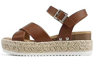 Soda “FIRELY” ~ Women Round Toe Crisscross Band Platform Espadrille Wedge Sandal with Adjustable Ankle Strap