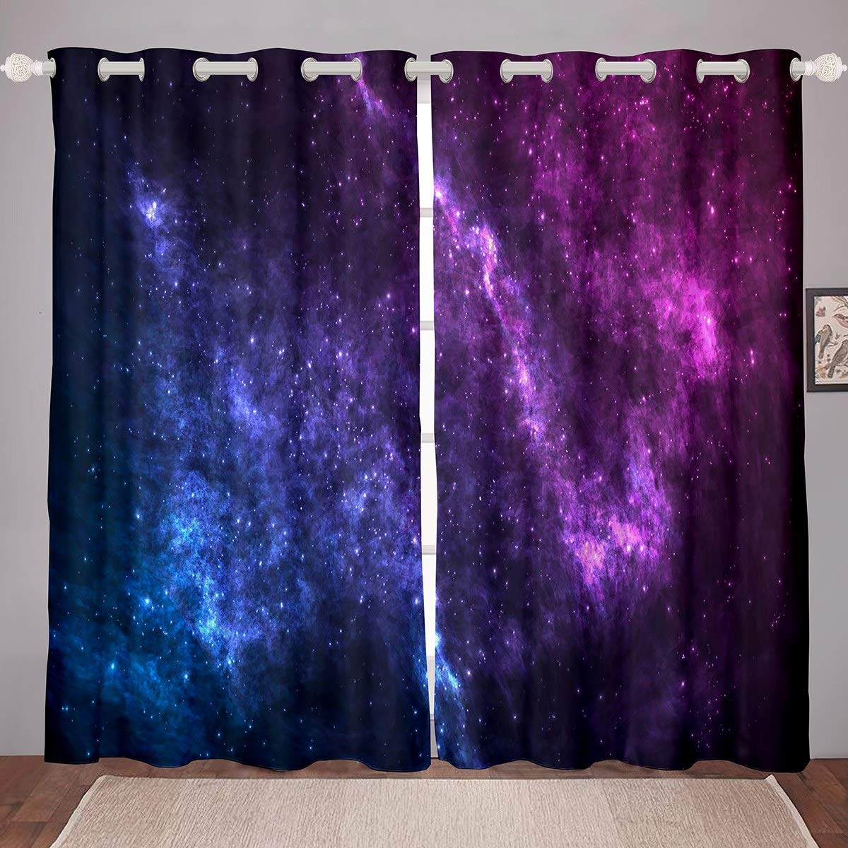 Loussiesd Galaxy Curtains Outer Space Themed Window Curtain Starry Sky Window Treatments for Children Kids Girls Women Microfiber Purple Blue Milky Way Drapes Room Decor W46*L54