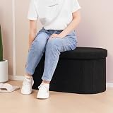 Bonlife Folding Ottoman Storage Bench Boucle Footstool Oval 76x38x38cm Black view 4