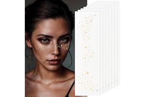 SOKFONE Gold Glitter Freckles Face Tattoo, Makeup Patch - Freckle Makeup, Faux Freckles Waterproof Temporary Tattoos Cute Glitter Makeup Accessories For Women - 8 Pcs