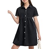EXARUS Girls Summer Denim Dress Easter Short Sleeve Teen Button Down Jean Shirt Dresses Cute Trendy Casual Spring Kids