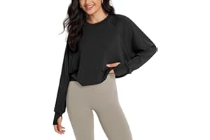 ODODOS Modal Soft Long Sleeve Cropped Sweatshirts with Thumb Hole for Women Crew Neck Pullover Crop Top