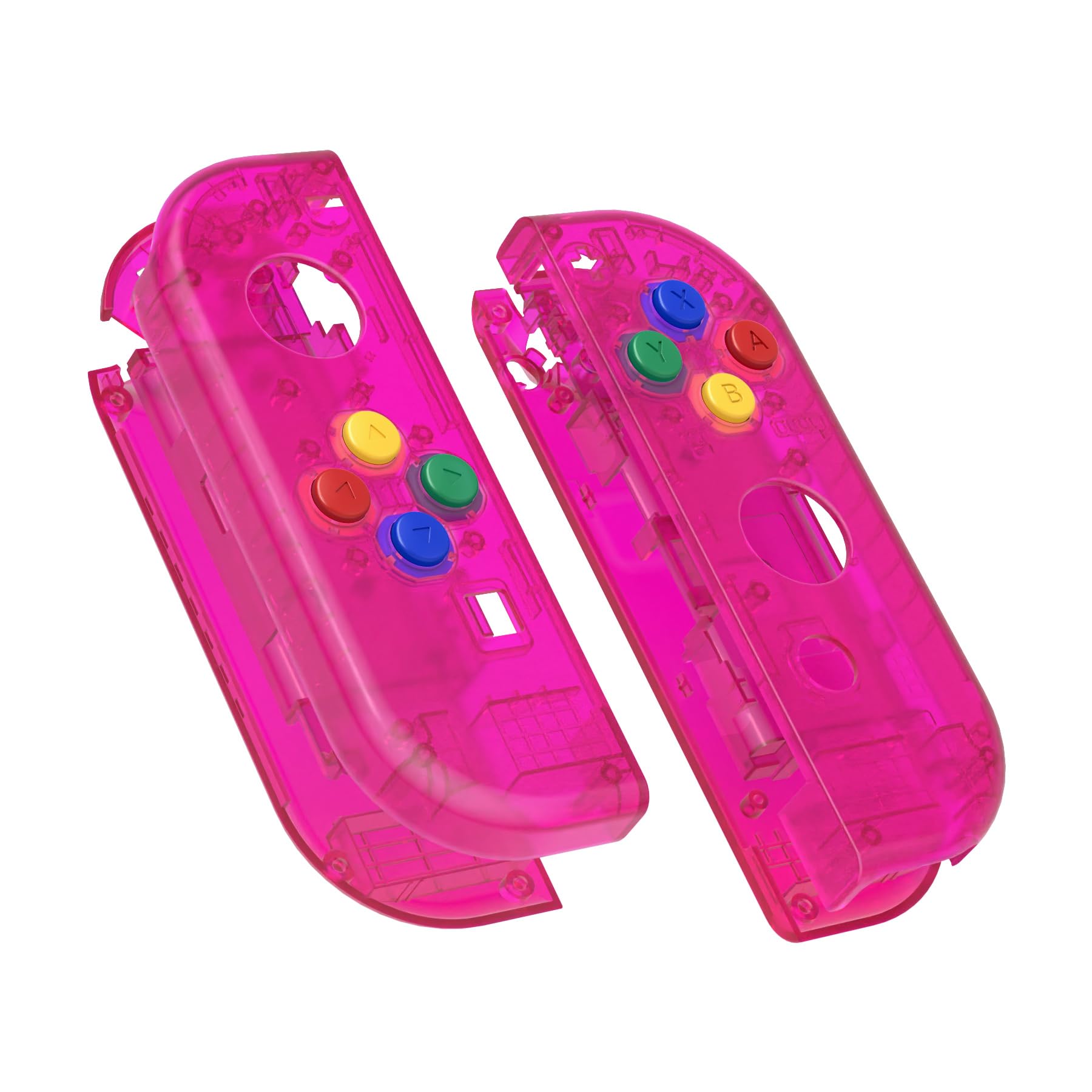 eXtremeRate DIY Replacement Shell Buttons for Nintendo Switch & Switch OLED, Clear Candy Pink Custom Housing Case with Corlorful Button for Joycon Handheld Controller - Console Shell NOT Included