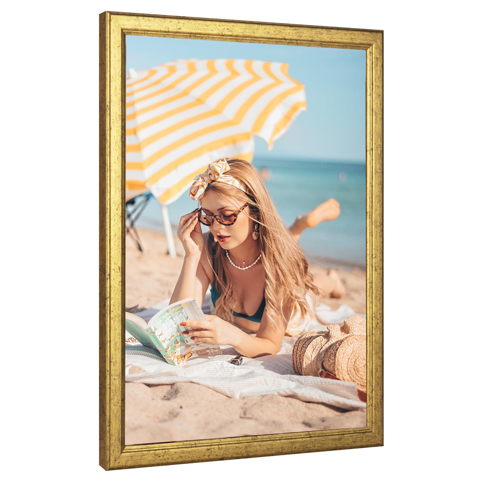 MOUDAMION 25x30 Wood Frame Gold, Ornate Natural 30x25in Picture Poster Frame, Modern Golden 25 x 30inch Gallery Wall Photo Frame with HD Plexiglass, Horizontal Vertical Wall Mounting Display 1pcs Image