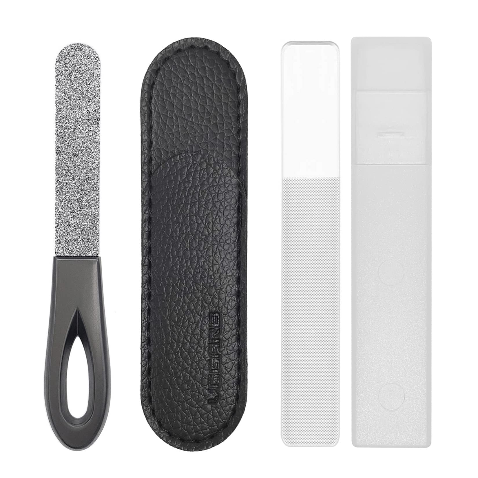 VOGARB Toe Nail Files for Thick Nails, 3.6inch Small Double Sided 180 Diamond Grits Metal Emery Boards Stainless Steel Toenail File with Case, Black (1 Pack(B))