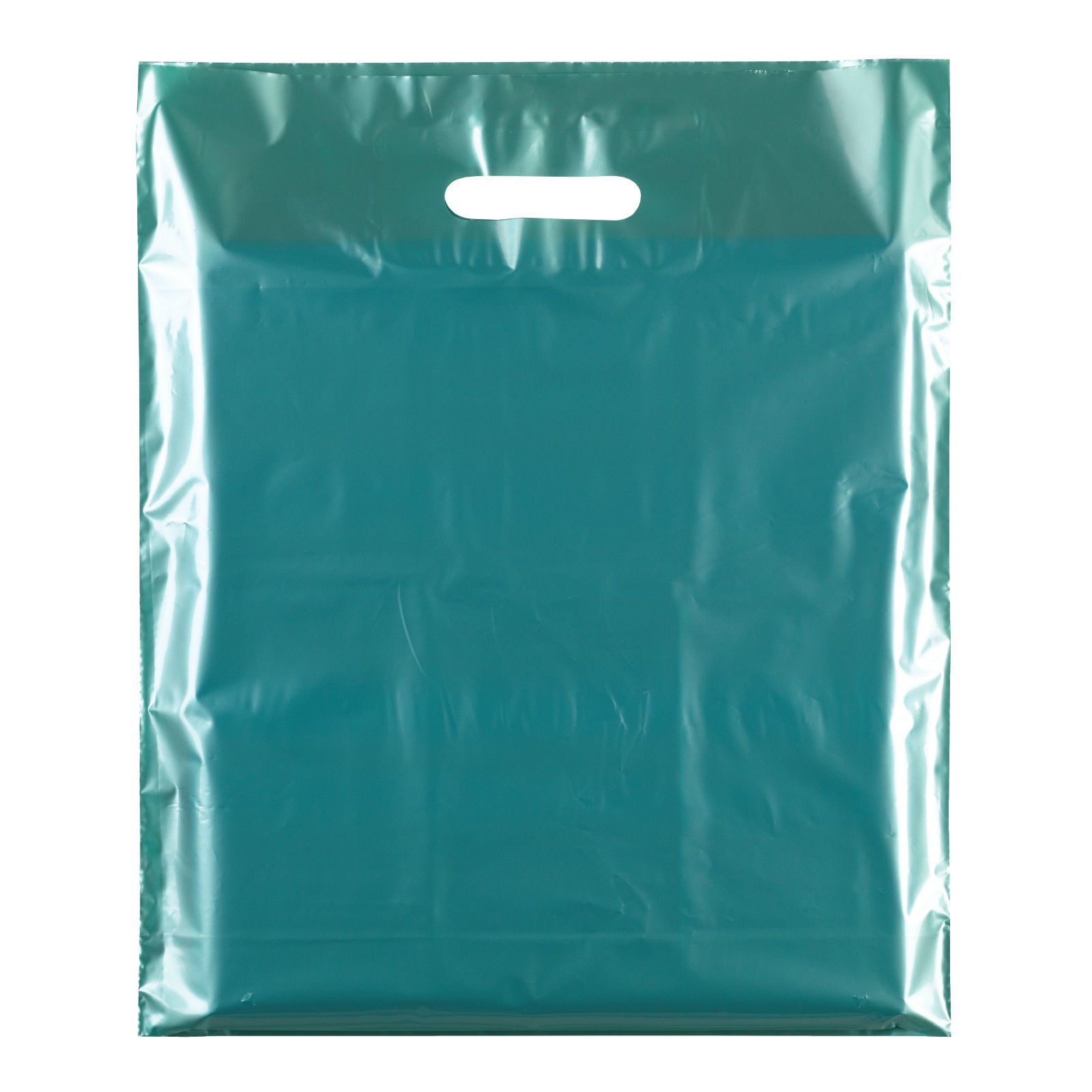 100x Plain Mettalic Green 15"X18"+3(38.1cm x 45.72cm) Plastic Carrier Bags - Modern Printed Strong Gift Shopping Bags