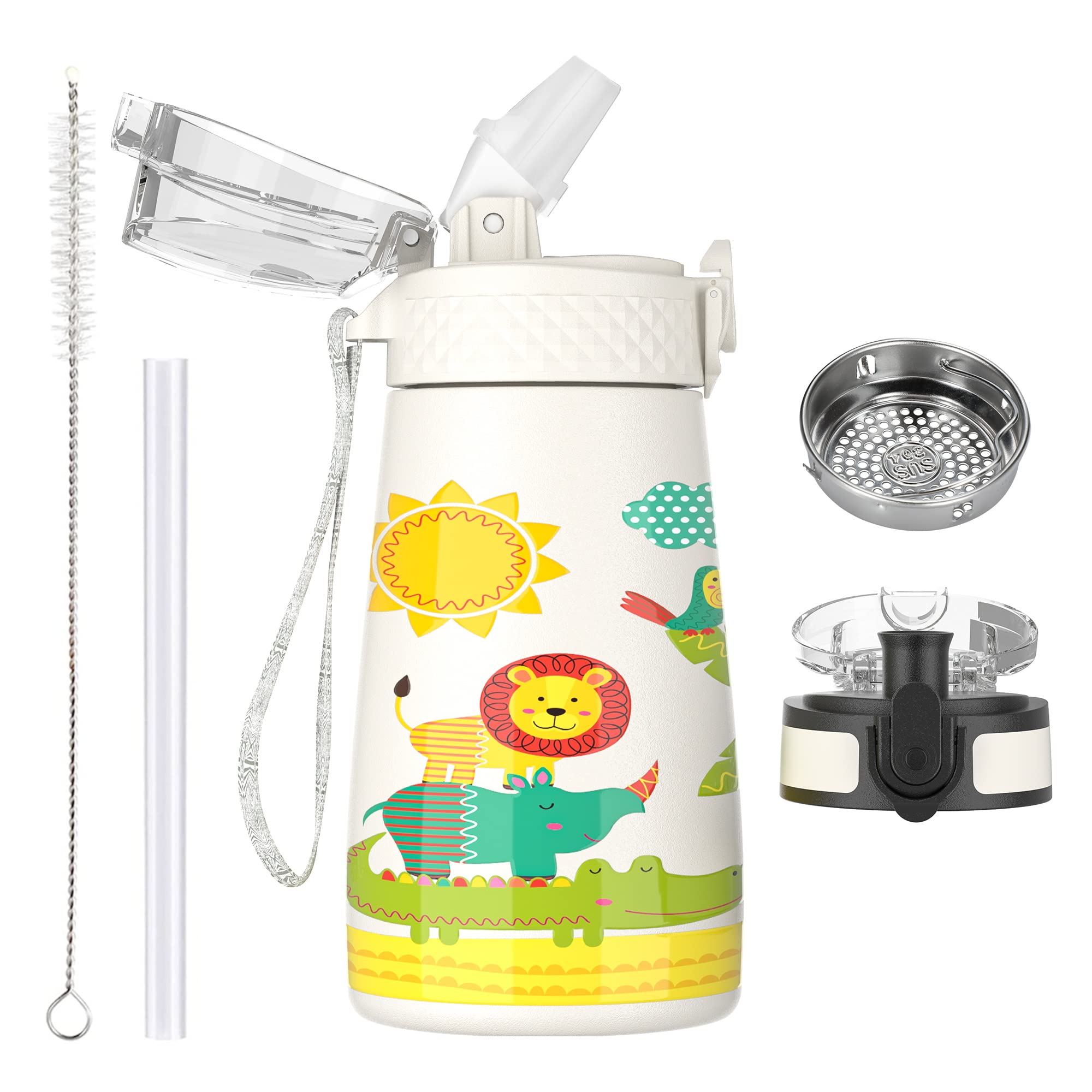 OLDLEY 350ml/12oz Kids Stainless Steel Water Bottle with Straw for School with 2 Different Lid Metal Vacuum Insulated Water Bottles Small Flask for Boys Girls Toddler Children Hot Cold Drinks BPA Free — image 1