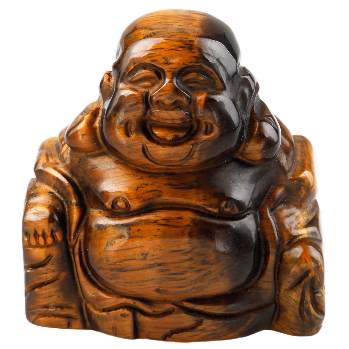 Nupuyai Tiger's Eye Healing Crystal Lucky Buddha Statue, Pocket Stone Laughing Happy Buddha Figure Ornament for Home Office