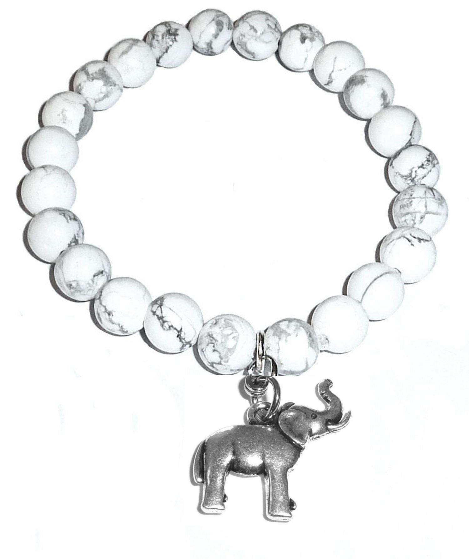 Hidden Hollow Beads Howlite Natural White Stone Women's Stretch Beaded Bracelet, Inspirational Message Charm, Stretch - Will fit most wrists., Stone