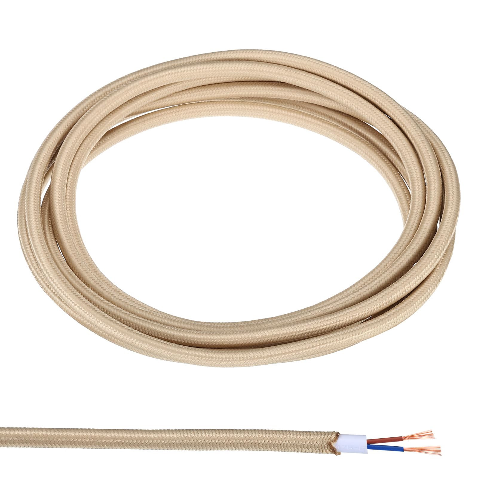PATIKIL Fabric Cloth Covered Round Wire, 9.84ft 18AWG 2 Core Vintage Woven Electrical Cord for Pendant Light DIY Project, Beige