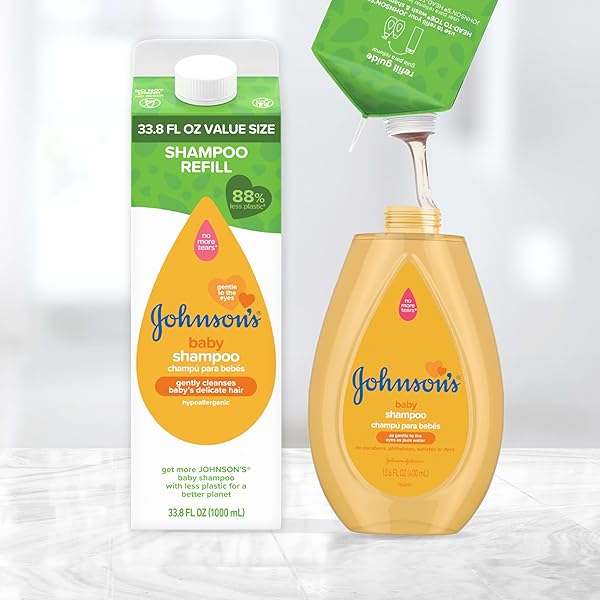 JOHNSON’S BABY SHAMPOO, HYPOALLERGENIC, NO MORE TEARS FOR BABY’S DELICATE SCALP & SKIN, GENTLY WASHES AWAY DIRT & GERMS, PARABEN-FREE, VALUE SIZE BABY SHAMPOO REFILL, 33.8 FL. OZ