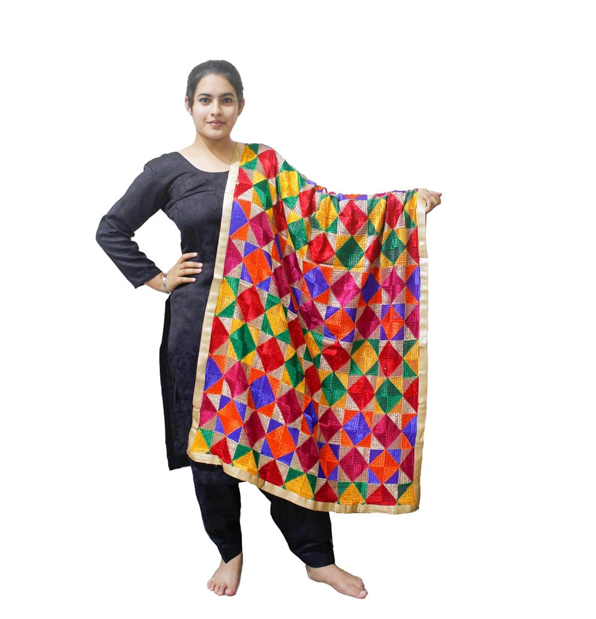 sahej suits women's phulkari bagh dupatta (bagh_01, multicolour, free size)