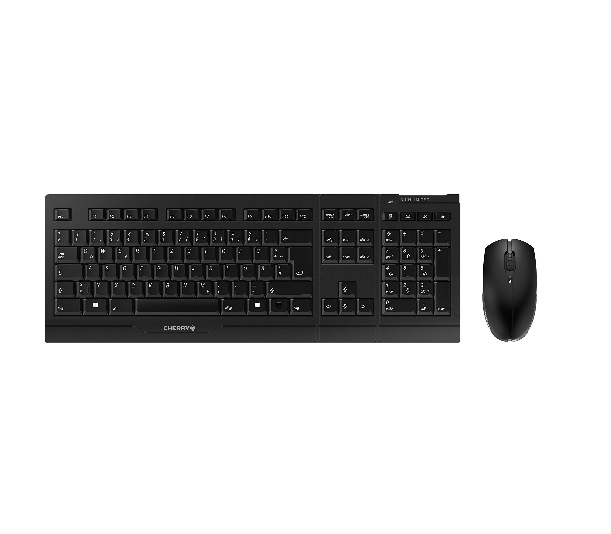 CHERRY B.UNLIMITED 3.0, Wireless Keyboard and Mouse Set, German Layout (QWERTZ), 2.4 GHz Connection, Durable Abrasion-Resistant Keys, Rechargeable, Black