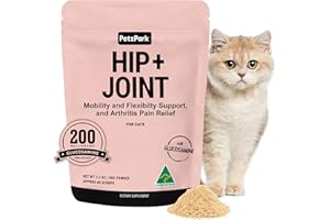 PETZ PARK Hip and Joint Supplement for Cats - Glucosamine, Chondroitin, MSM for Joint Hip Care, Arthritis Pain Relief, Mobility Support, Cartilage Health, Inflammation Reduction - Senior Cat Support, 60 Scoops