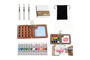 WKPGB Portable Watercolor Set, 12 Colors with 3 Brushes, Mini Sketchbook and Travel Bag, Mini Watercolor Sketchbook, Convenient Portable Travel Mini Watercolor Paint Set