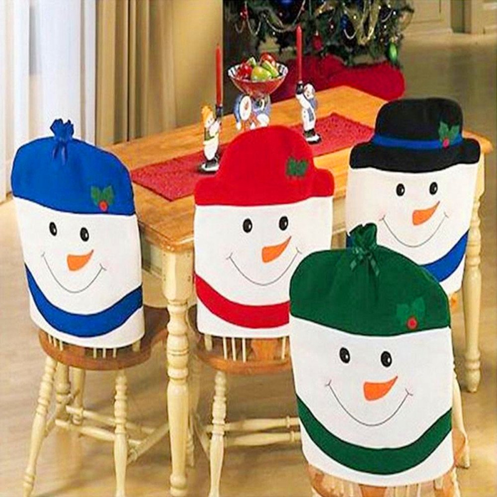 Homecube Christmas Ornaments, Christmas Snowman Chair Back Covers for Dining Room Home Holiday Party, Family Composition,Set of 4