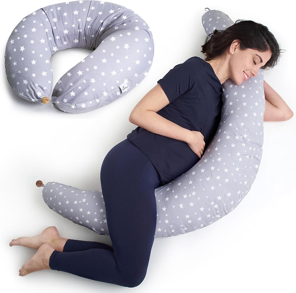 Niimo XXL Pregnancy Pillow & Nursing Pillow 2-in-1 Grey Stars 200x70 cm